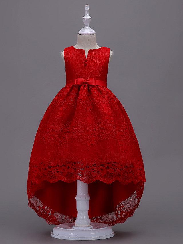 High Low Lace Flower Girl Dress Asymmetrical Princess Wedding First Communion - photo 5