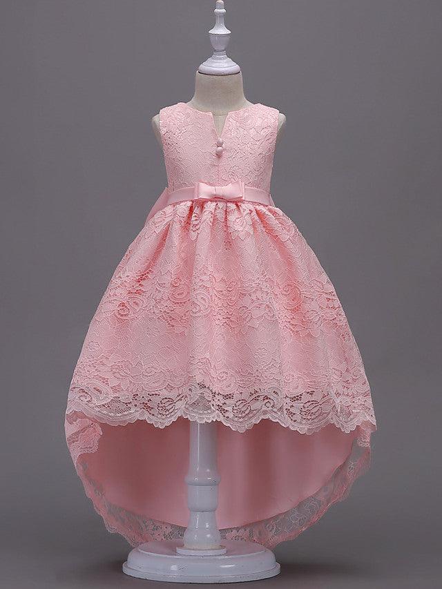 High Low Lace Flower Girl Dress Asymmetrical Princess Wedding First Communion