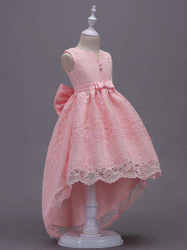 High Low Lace Flower Girl Dress Asymmetrical Princess Wedding First Communion