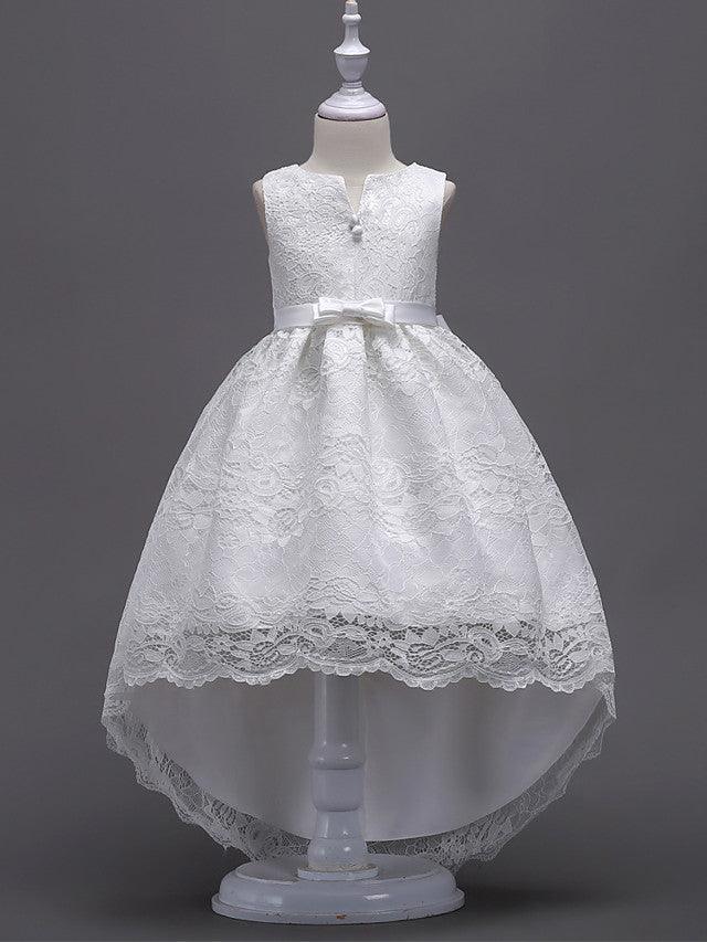 High Low Lace Flower Girl Dress Asymmetrical Princess Wedding First Communion