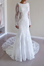 High Quality Scoop Open Back Mermaid Wedding Dress with Long Sleeves