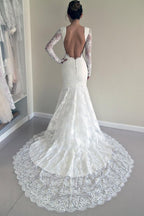 High Quality Scoop Open Back Mermaid Wedding Dress with Long Sleeves