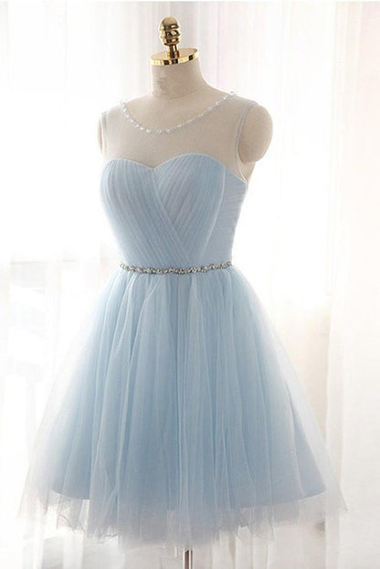 Charming Light Blue Tulle Short Prom Dresses, A-line Homecoming Dresses