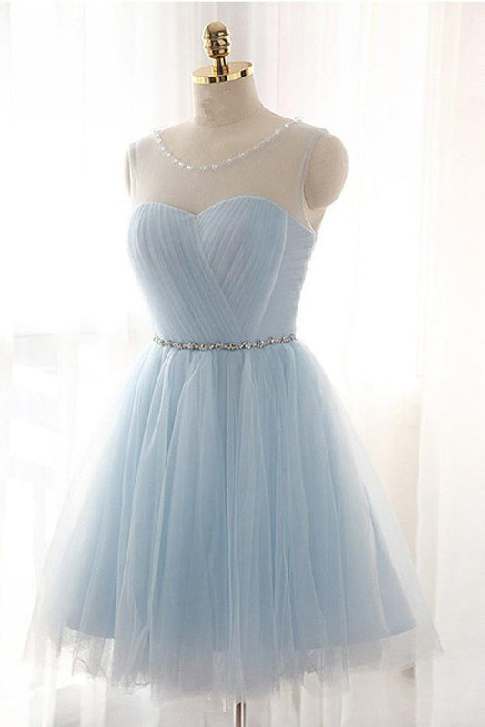 Charming Light Blue Tulle Short Prom Dresses, A-line Homecoming Dresses