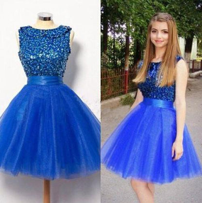 Royal Blue Short A-Line Shinny Prom Dresses, Homecoming Dress For Girls