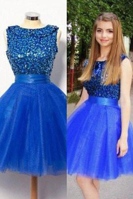 Royal Blue Short A-Line Shinny Prom Dresses, Homecoming Dress For Girls