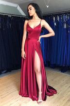 Vestidos de Baile de Cetim com Decote em V e Fenda no Vestido de Baile SYP3