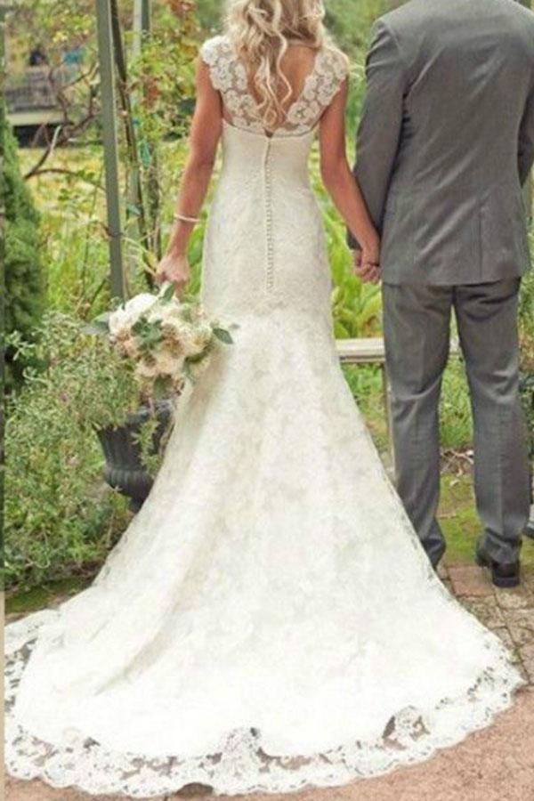 Trumpet/Mermaid Court Train Lace Country Wedding Dress