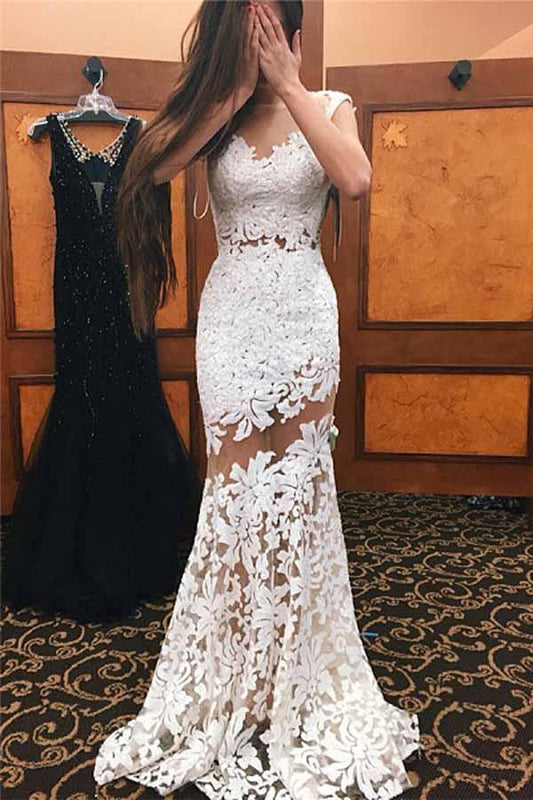 Illusion Meerjungfrau Ausschnitt Etui Spitze Brautkleid