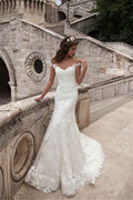 Abito da sposa lungo sirena con scollo illusion e pizzo