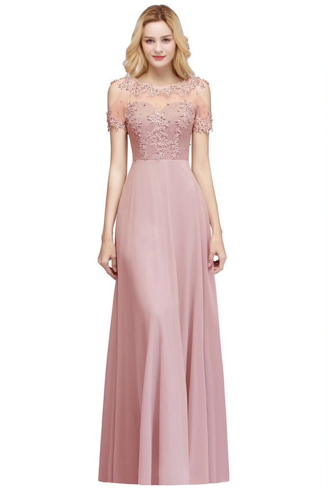 Vestidos de Baile com Aplicações Longas de Chiffon e Decote Ilusão