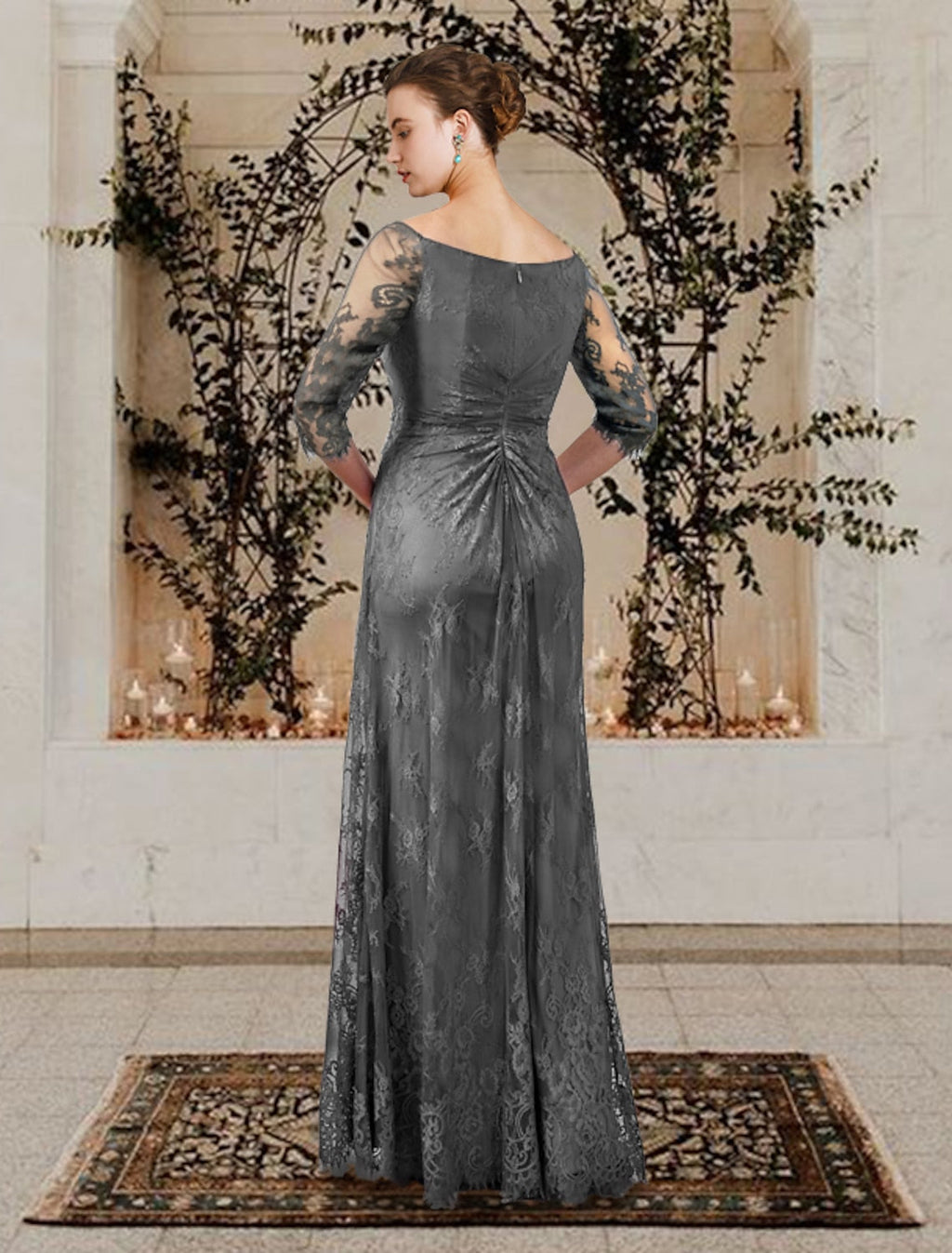 Floor Length A Line Princess Gown For Mother Of The Bride Jewel Neckline