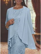 Tea Length Mother Of The Bride Dress Jewel Neck Sheath Column
