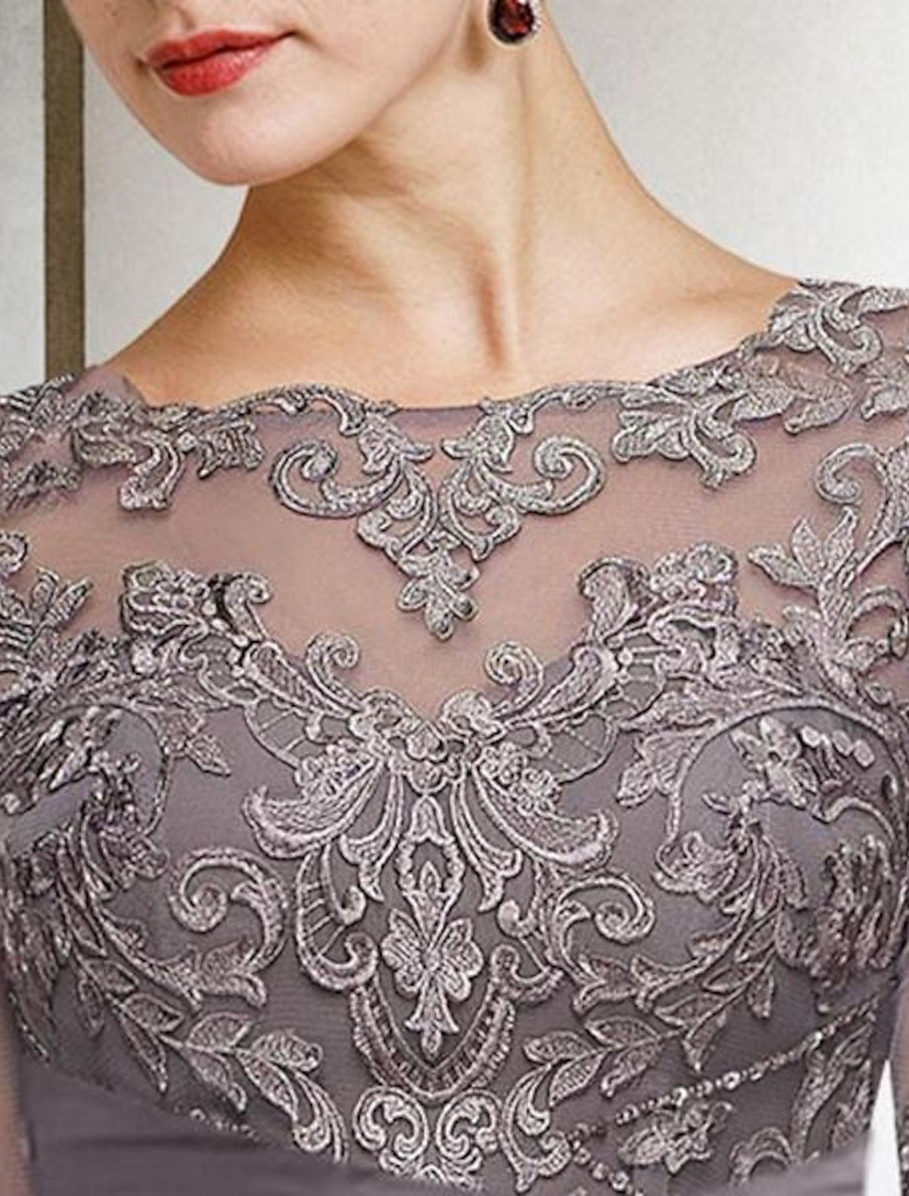 Ankle Length Mother Of The Bride Chiffon Pantsuit With Lace And Jewel Neckline