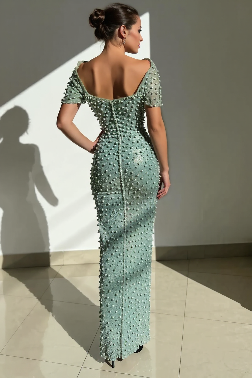 Off-the-Shoulder Pearls Prom Dress Mermaid Long With Beads