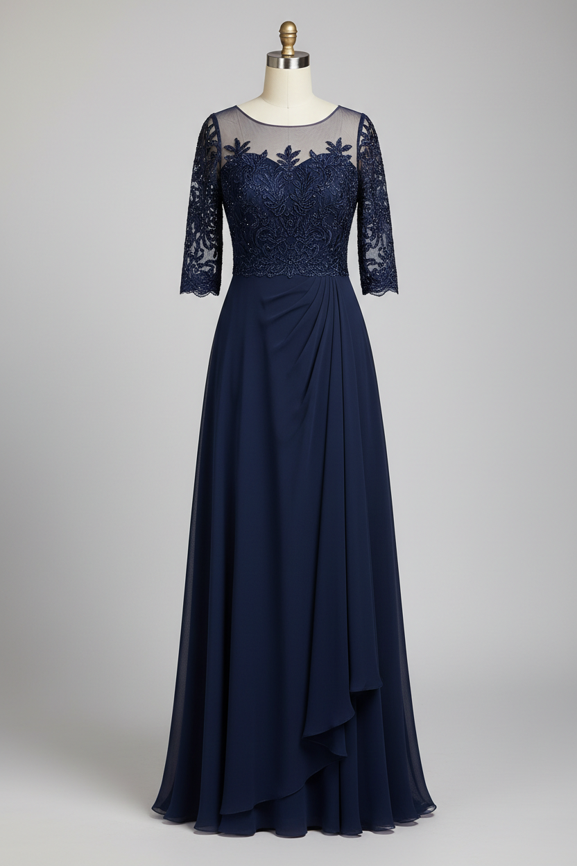 Gray Lace Three Quarter Sleeve A Line Mother Of The Bride Dress 20 Colors