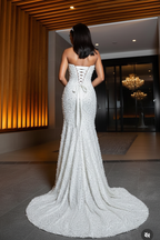 White Enchantment Beaded Floral Mermaid Prom Dress With Crystal Details
