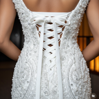 White Enchantment Beaded Floral Mermaid Prom Dress With Crystal Details
