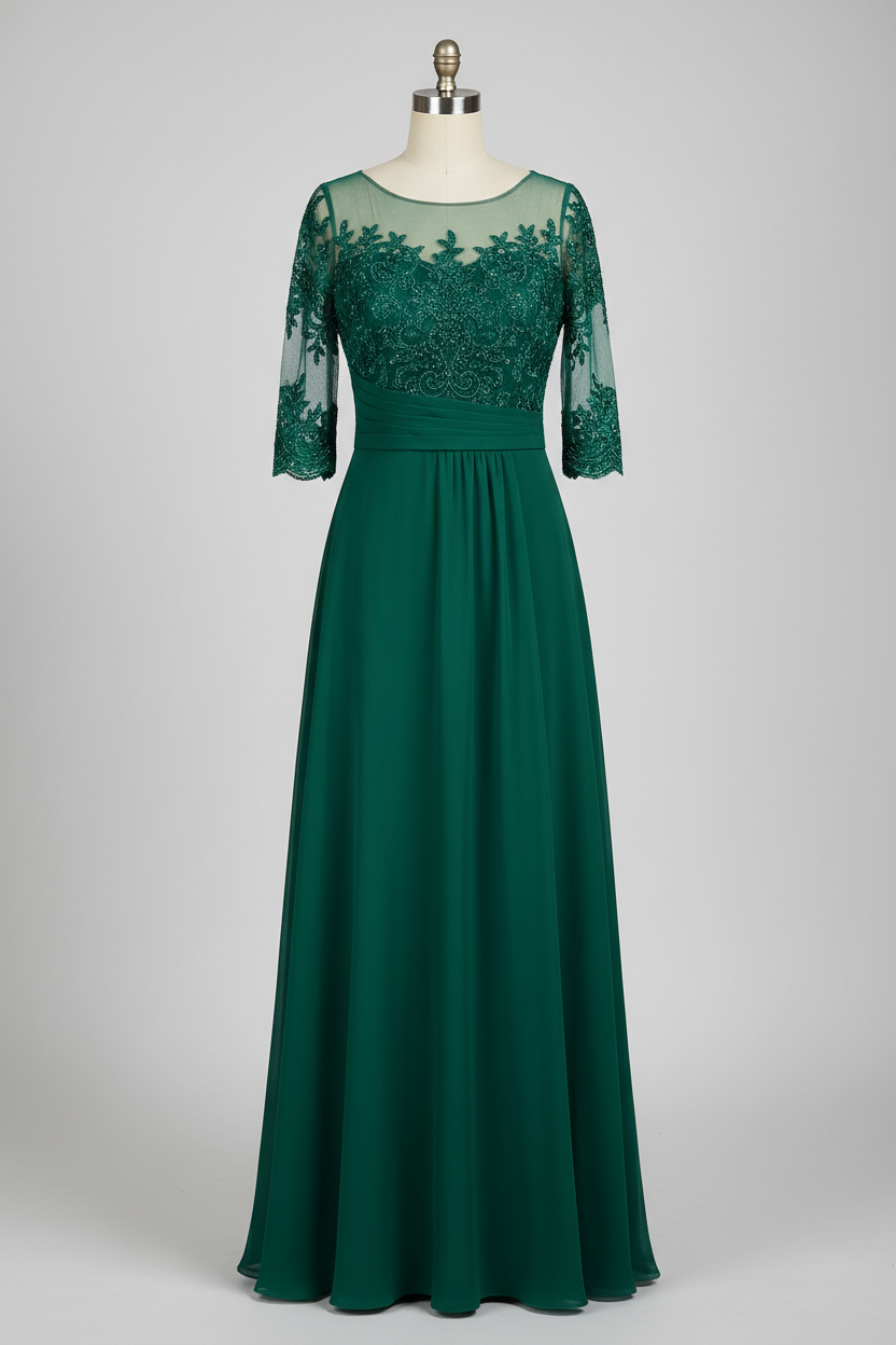 Gray Lace Three Quarter Sleeve A Line Mother Of The Bride Dress 20 Colors