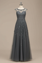 Elegant Illusion Neckline A Line Evening Dress With Beaded Belt