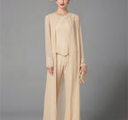 Mother Of The Bride Pantsuit With Jacket And Sequins Long Sleeve Chiffon