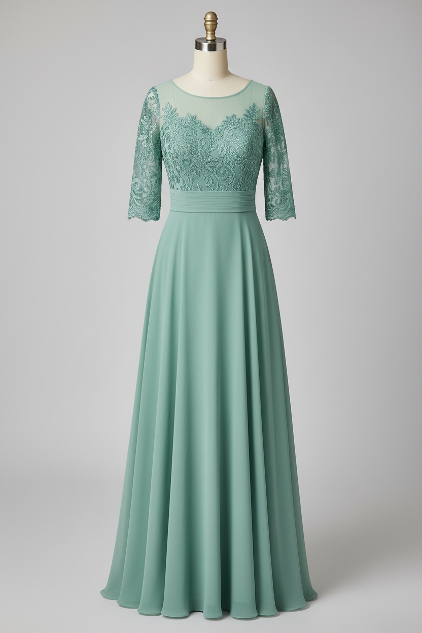 Gray Lace Three Quarter Sleeve A Line Mother Of The Bride Dress 20 Colors