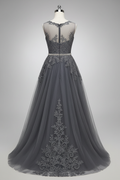 Elegant Illusion Neckline A Line Evening Dress With Beaded Belt