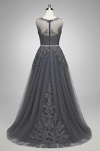 Elegant Illusion Neckline A Line Evening Dress With Beaded Belt