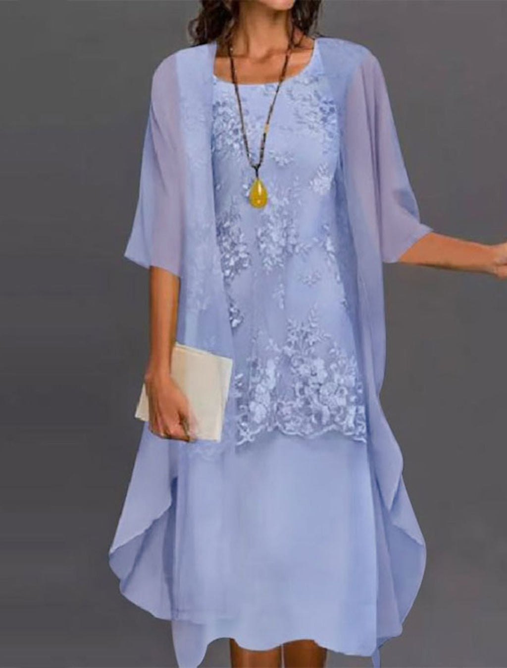 Tea Length Mother Of The Bride Sheath And Column Dresses With Jewel Neckline
