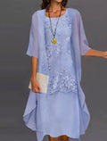 Tea Length Mother Of The Bride Sheath And Column Dresses With Jewel Neckline