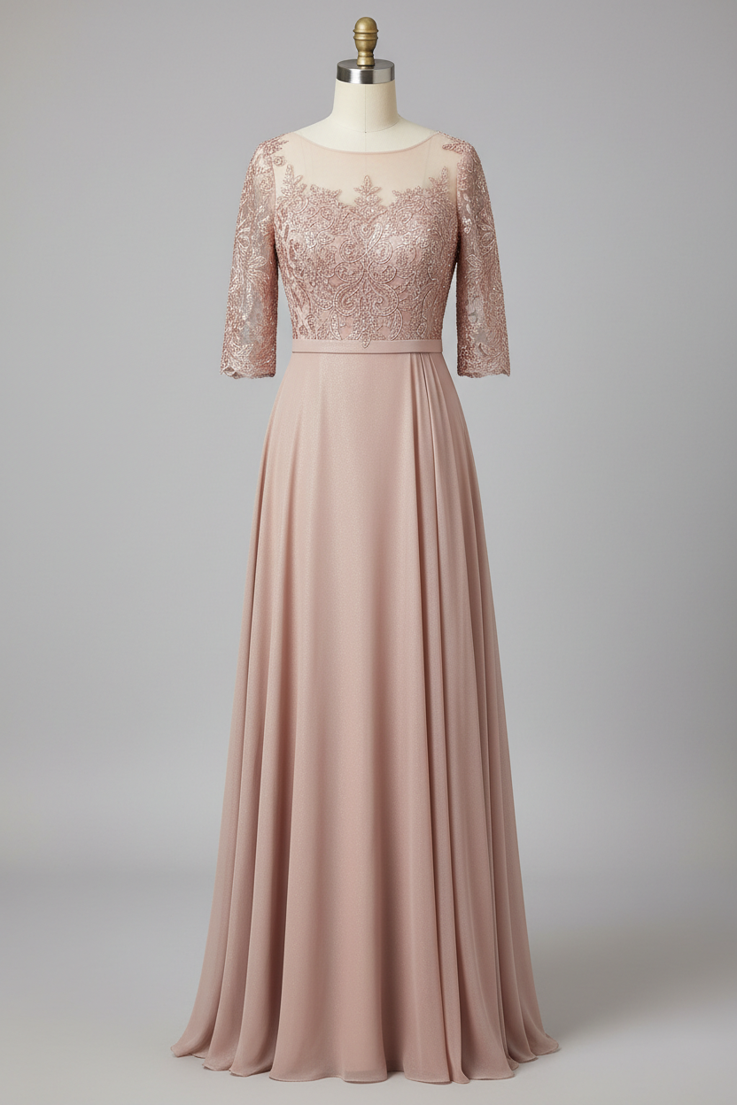Gray Lace Three Quarter Sleeve A Line Mother Of The Bride Dress 20 Colors