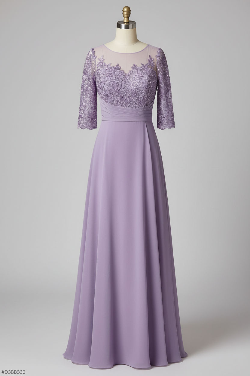 Gray Lace Three Quarter Sleeve A Line Mother Of The Bride Dress 20 Colors