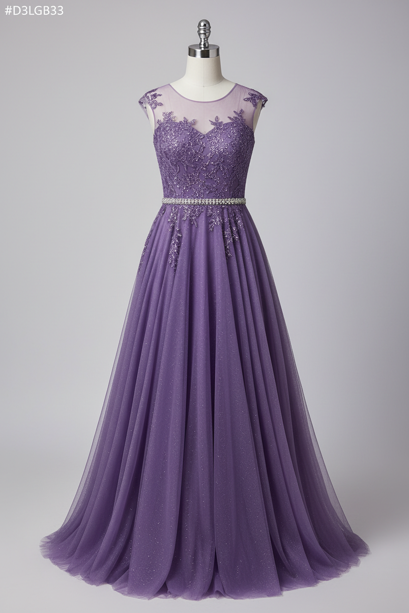 Elegant Illusion Neckline A Line Evening Dress With Beaded Belt