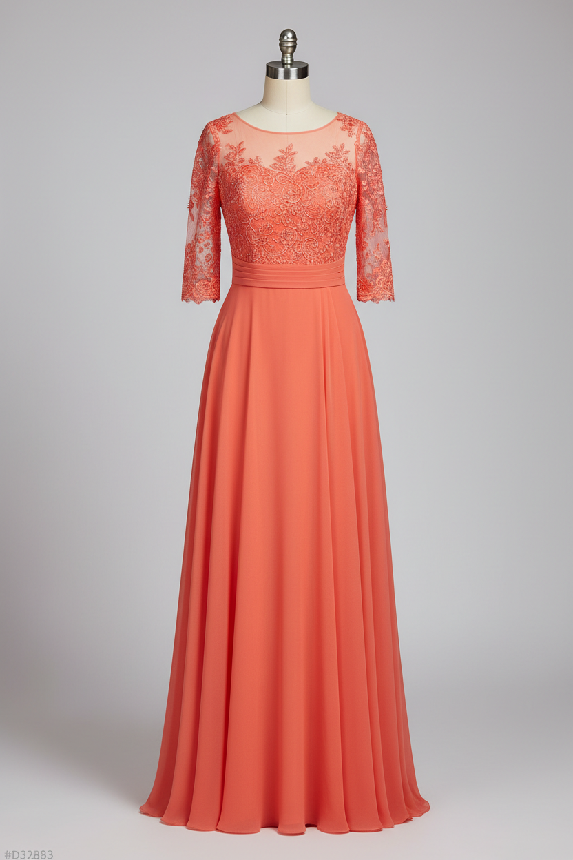 Gray Lace Three Quarter Sleeve A Line Mother Of The Bride Dress 20 Colors