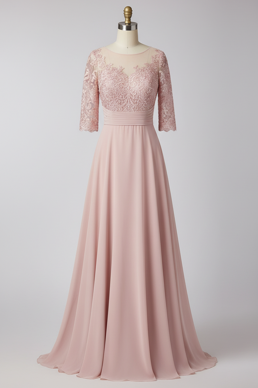 Gray Lace Three Quarter Sleeve A Line Mother Of The Bride Dress 20 Colors