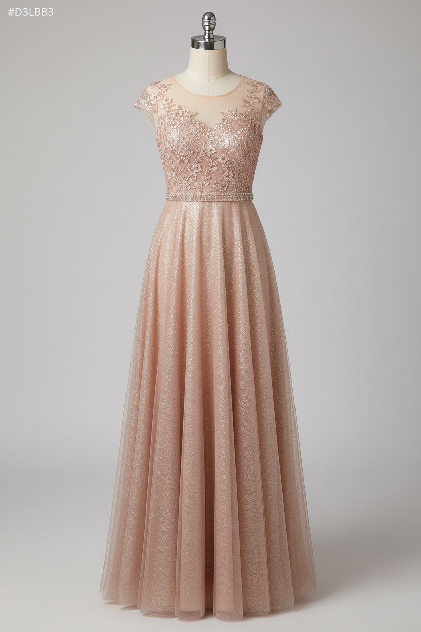 Elegant Illusion Neckline A Line Evening Dress With Beaded Belt