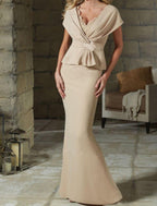 V-Neck Belted Mother of the Bride Sheath Dress for Weddings