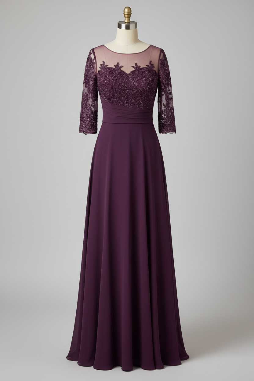 Gray Lace Three Quarter Sleeve A Line Mother Of The Bride Dress 20 Colors