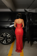 Red Fringe Fire Sequined Beaded Mermaid Prom Dress With Tassel Hem