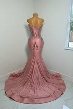 Dusty Rose Beaded Floral Mermaid Prom Dress With Ruffled Train