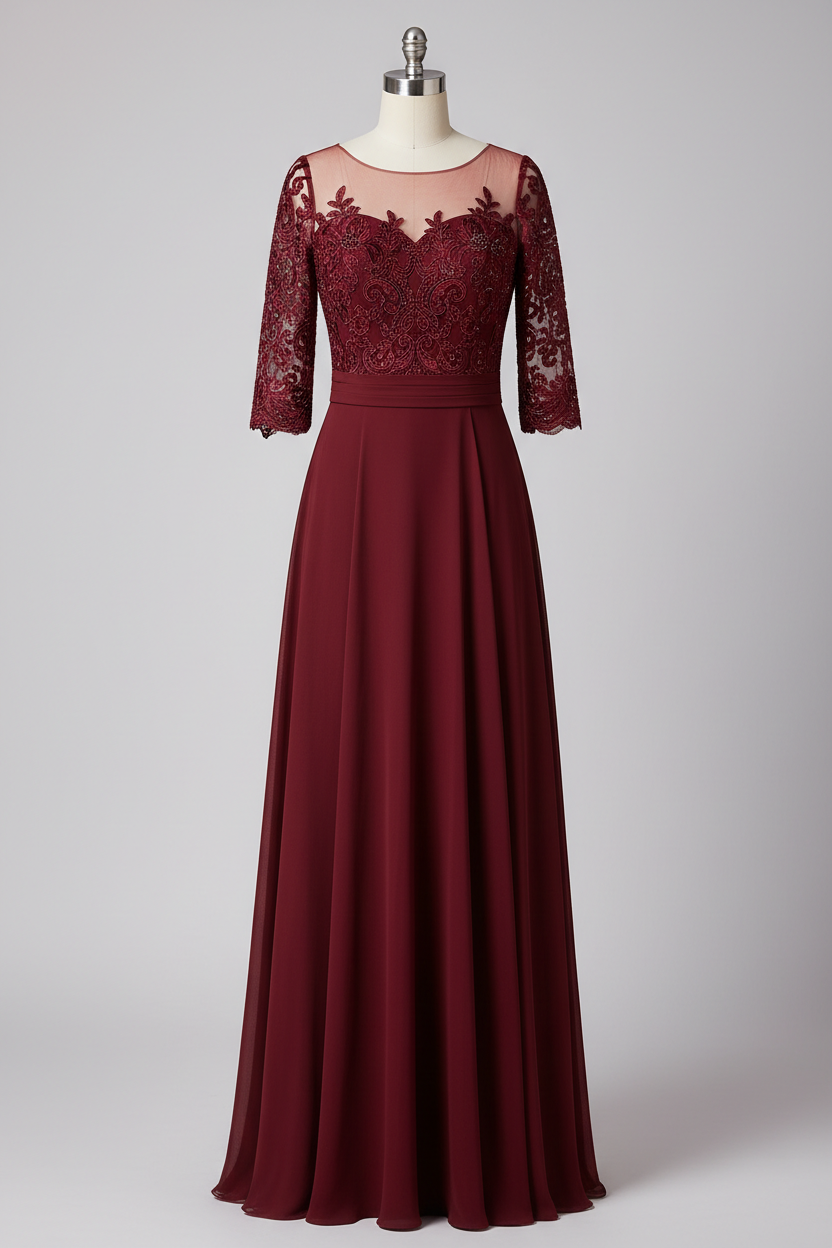 Gray Lace Three Quarter Sleeve A Line Mother Of The Bride Dress 20 Colors