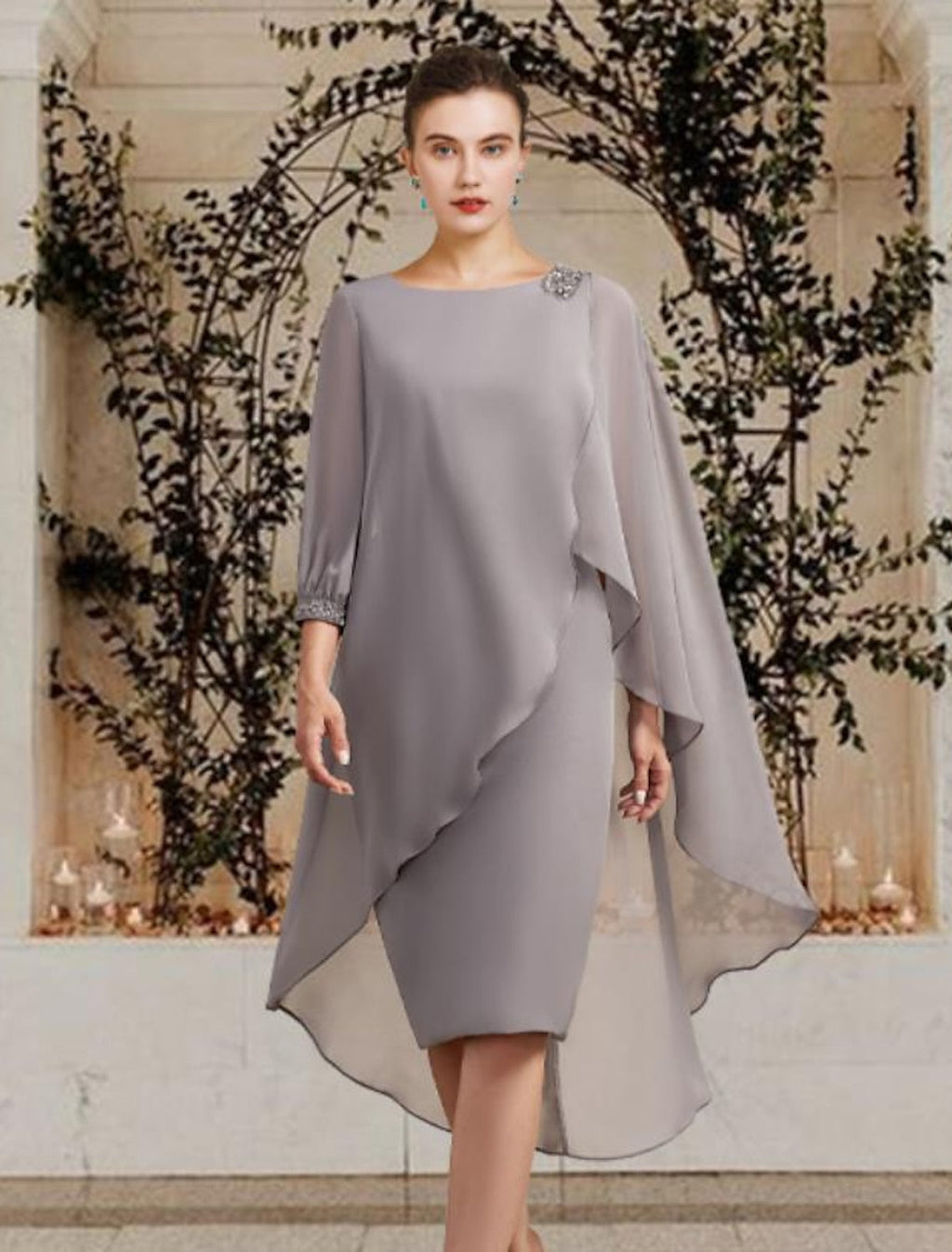 Knee Length Mother Of The Bride Dresses Jewel Neck Sheath Silhouette
