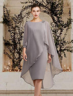 Knee Length Mother Of The Bride Dresses Jewel Neck Sheath Silhouette