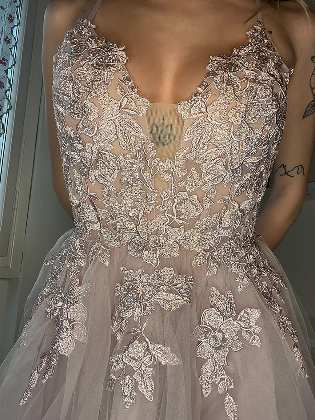 A Line Applique BlushTulle Short Homecoming Dress