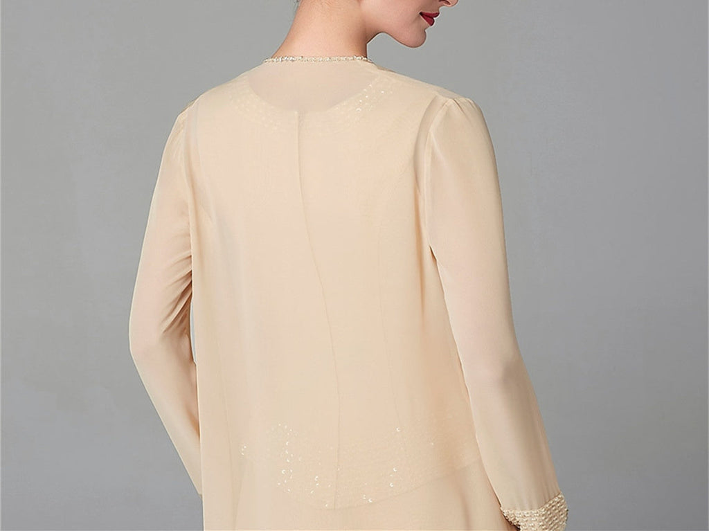 Mother Of The Bride Pantsuit With Jacket And Sequins Long Sleeve Chiffon
