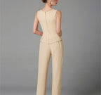 Mother Of The Bride Pantsuit With Jacket And Sequins Long Sleeve Chiffon