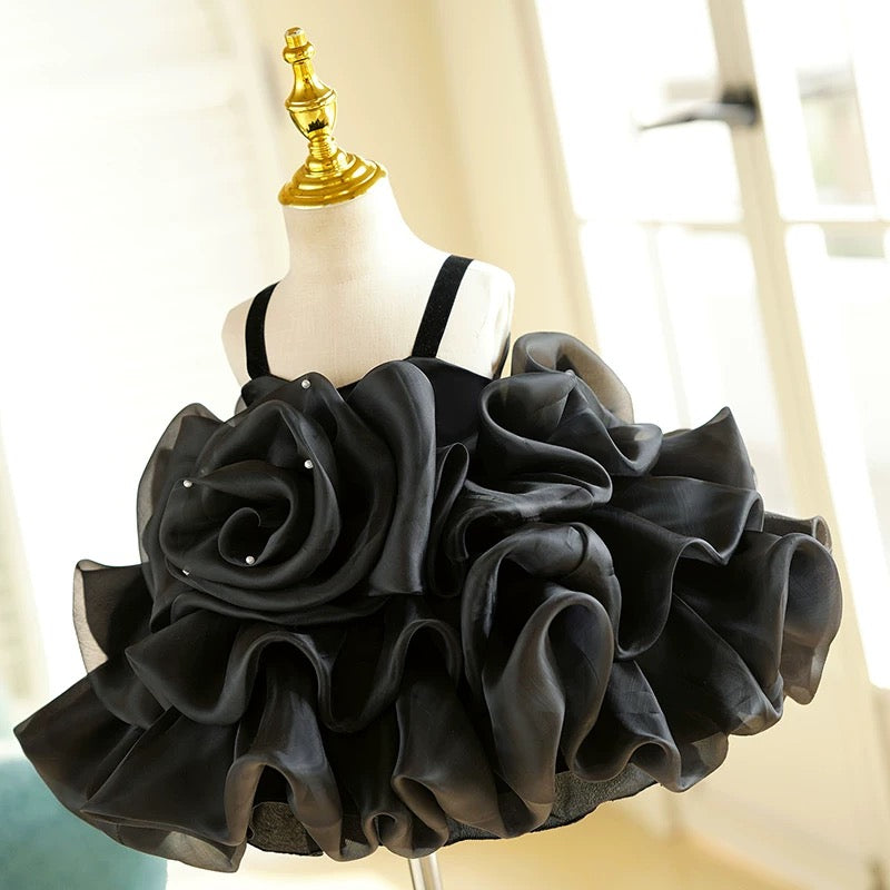 Robe de fête d'anniversaire pour bébé fille en organza à fleurs 3D jusqu'aux genoux 