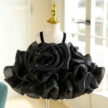 Robe de fête d'anniversaire pour bébé fille en organza à fleurs 3D jusqu'aux genoux 