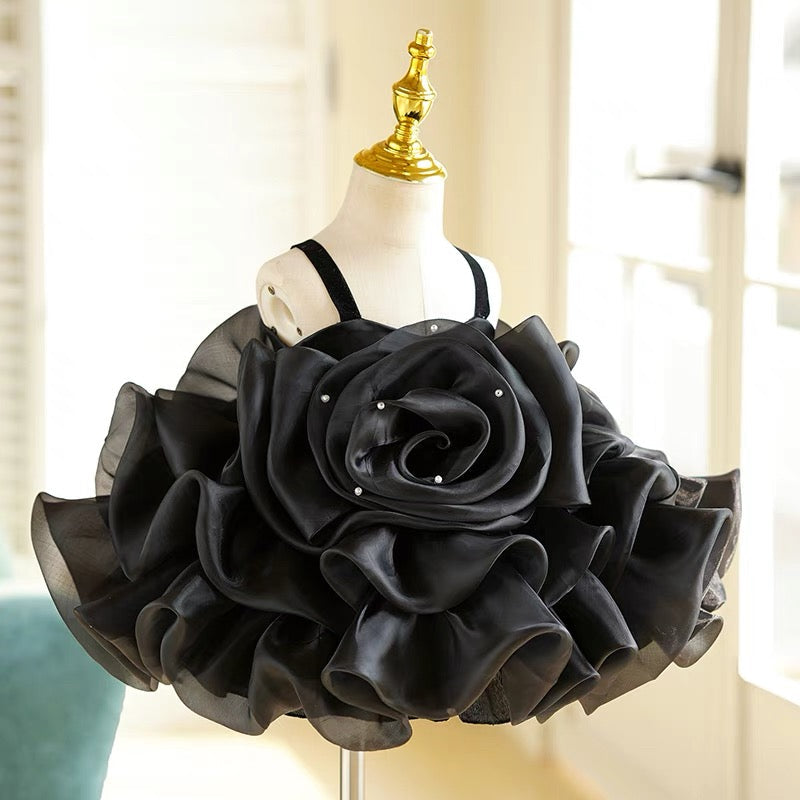 Robe de fête d'anniversaire pour bébé fille en organza à fleurs 3D jusqu'aux genoux 