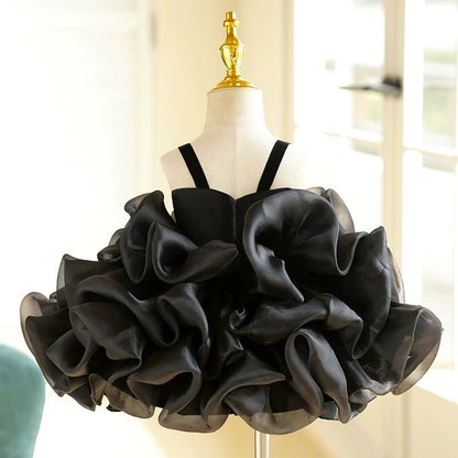 Robe de fête d'anniversaire pour bébé fille en organza à fleurs 3D jusqu'aux genoux 